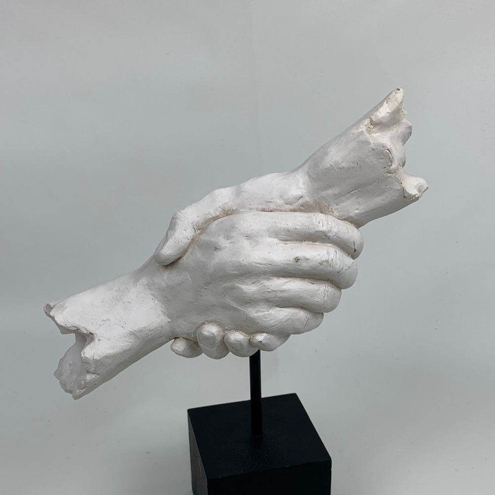Shaking Grasping Hands sculpture from the Vitruvian Collection White figurine